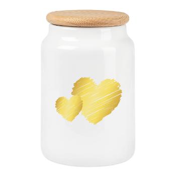 Deux cœurs d’or – Motif de la Saint-Valentin - Boîte à biscuits avec couvercle en bois - blanc - Devant