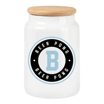 Beer Pong Badge Blue Logo - Cookie Jar with Wooden Lid - white - Front