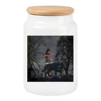 Fée génial avec loup - Boîte à biscuits avec couvercle en bois - blanc - Devant
