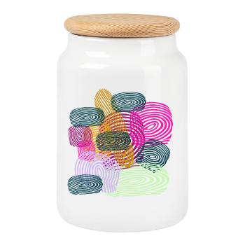 Empreintes Digitales Courbes Abstraites - Boîte à biscuits avec couvercle en bois - blanc - Devant