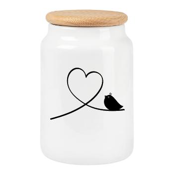Oiseau - Boîte à biscuits avec couvercle en bois - blanc - Devant