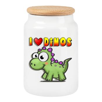 Ich Liebe Dino Cartoon Baby Love Dinosaurier t-rex - Keksdose mit Holzdeckel - Weiß - Vorne