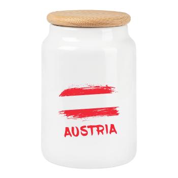 Team Österreich / Geschenk Wien Nationalflagge - Keksdose mit Holzdeckel - Weiß - Vorne