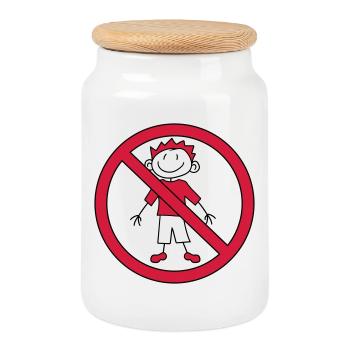 forbidden sign zone no child painted scribble com - Cookie Jar with Wooden Lid - white - Front