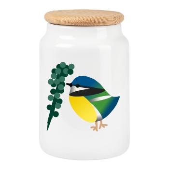 bird - Cookie Jar with Wooden Lid - white - Front