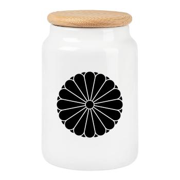 Kiku Chrysanthemum Mon schwartz - Boîte à biscuits avec couvercle en bois - blanc - Devant