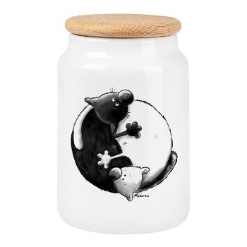 Black and White - Yin Yang - Katzen - Keksdose mit Holzdeckel - Weiß - Vorne