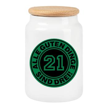 Trisomie 21 | Alle guten Dinge sind drei - Boîte à biscuits avec couvercle en bois - blanc - Devant