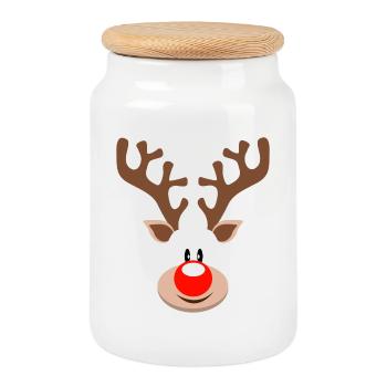 Süßes Rentier Rudolf Rote Nase Weihnachten Geweih - Keksdose mit Holzdeckel - Weiß - Vorne