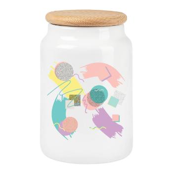 Abstract pastel design with geometry - Cookie Jar with Wooden Lid - white - Front