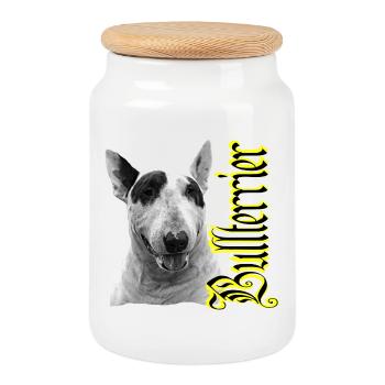 Bull Terrier, Bulldog, Bulldog, head, Terrier, - Cookie Jar with Wooden Lid - white - Front