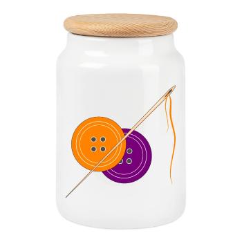 Motif de bouton de couture créatif dans un style vintage - Boîte à biscuits avec couvercle en bois - blanc - Devant