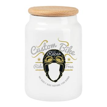 Motorcycle, Biker, Screwdriver - Cookie Jar with Wooden Lid - white - Front
