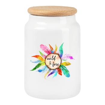 Cadeau coloré de perroquet oiseau de plumes de la liberté sauvage - Boîte à biscuits avec couvercle en bois - blanc - Devant