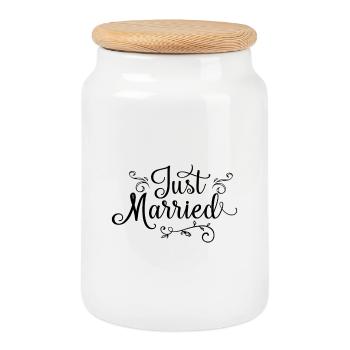 Just Married - Boîte à biscuits avec couvercle en bois - blanc - Devant