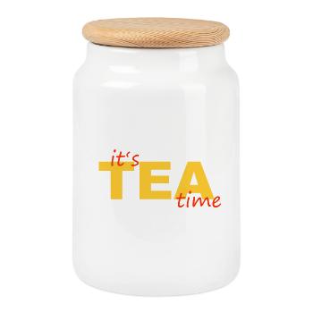 L’heure du thé - Boîte à biscuits avec couvercle en bois - blanc - Devant