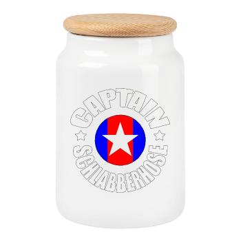 CAPTAIN SCHLABBERHOSE Geschenk - Keksdose mit Holzdeckel - Weiß - Vorne
