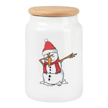 Snowman Dab - Keksdose mit Holzdeckel - Weiß - Vorne