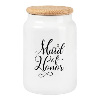 Design Floral Éclat Nature "Maid of Honor" - Boîte à biscuits avec couvercle en bois - blanc - Devant