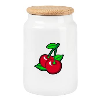 Cerises rouges pour les cueilleurs de cerises - Boîte à biscuits avec couvercle en bois - blanc - Devant