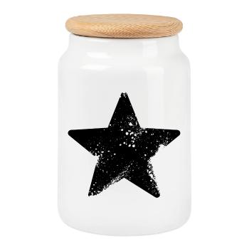 star splatter rock star - Cookie Jar with Wooden Lid - white - Front