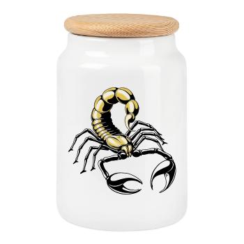 scorpion - or - jaune - Boîte à biscuits avec couvercle en bois - blanc - Devant