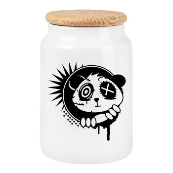 A sticker with panda bear head - Cookie Jar with Wooden Lid - white - Front
