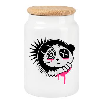 A sticker with panda bear head - Cookie Jar with Wooden Lid - white - Front