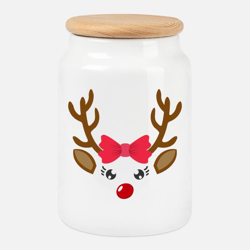Süßes Rentier Gesicht Mädchen Weihnachten Xmas - Keksdose mit Holzdeckel - Weiß