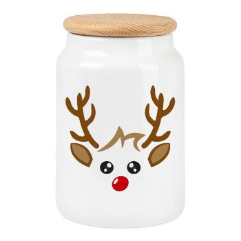 Renne visage garçon noël noël - Boîte à biscuits avec couvercle en bois - blanc - Devant