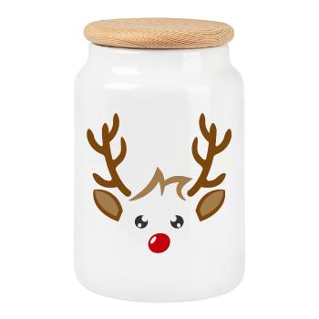 Visage de garçon de renne mignon Noël Noël - Boîte à biscuits avec couvercle en bois - blanc - Devant