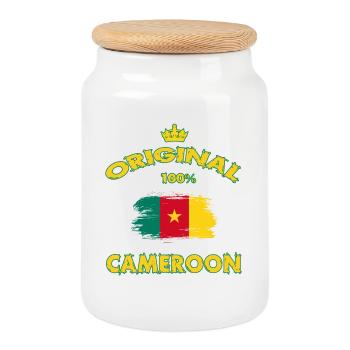 Cameroon Original 100% / Gift Africa - Cookie Jar with Wooden Lid - white - Front