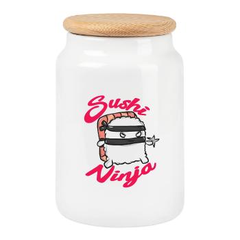 Sushi food Japan gift - Cookie Jar with Wooden Lid - white - Front