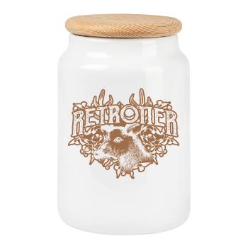 Retro reindeer moose deer stag head antler - Cookie Jar with Wooden Lid - white - Front