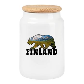 Finnland Bär mit Landschaft Geschenk Skandinavien - Keksdose mit Holzdeckel - Weiß - Vorne