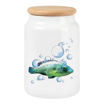 Motif de poisson d’aquarium coloré - Boîte à biscuits avec couvercle en bois - blanc - Devant