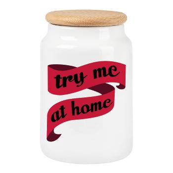 Single, engagement and wedding - try me at home 3c - Cookie Jar with Wooden Lid - white - Front