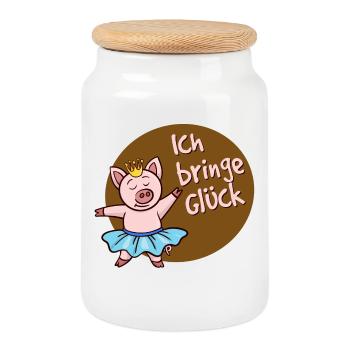 Good luck lucky pig Good luck saying - Cookie Jar with Wooden Lid - white - Front