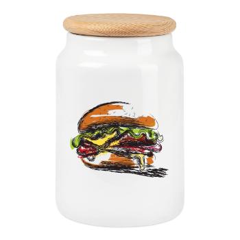 Affiche sandwich farci au hamburger - Boîte à biscuits avec couvercle en bois - blanc - Devant