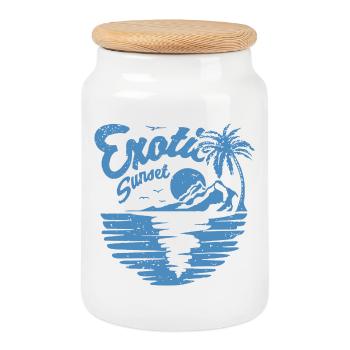 Exotisches Sunset Palm Design - Keksdose mit Holzdeckel - Weiß - Vorne