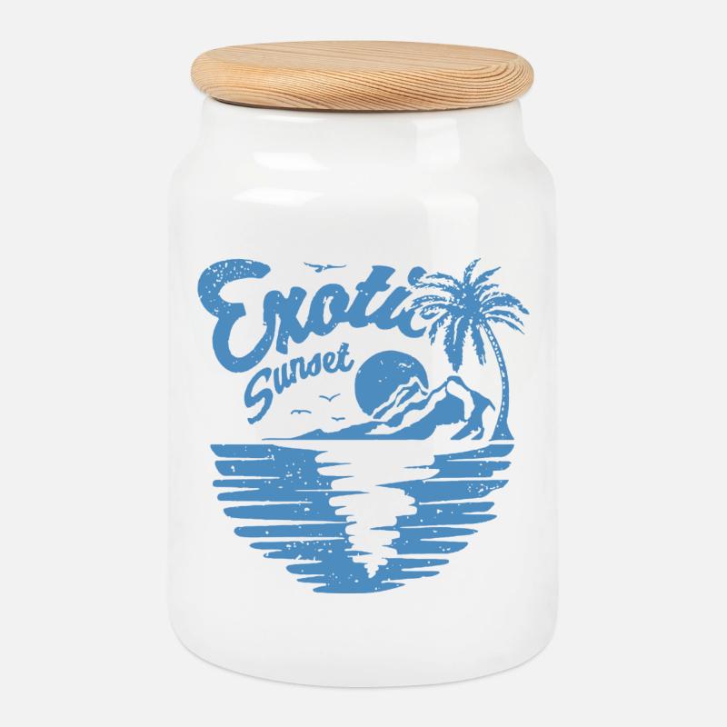 Exotisches Sunset Palm Design - Keksdose mit Holzdeckel - Weiß