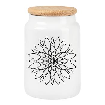 Fleur de mandala cadeau floral - Boîte à biscuits avec couvercle en bois - blanc - Devant