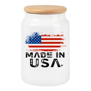 Drapeau Made in USA - Boîte à biscuits avec couvercle en bois - blanc - Devant