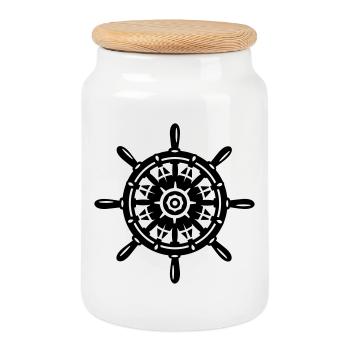 A ship wheel - Cookie Jar with Wooden Lid - white - Front