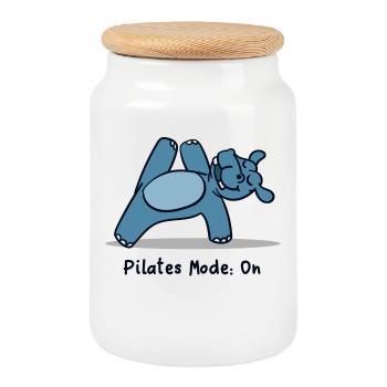 Hippopotame mignon Hippo Pilates Fitness Gym - Boîte à biscuits avec couvercle en bois - blanc - Devant