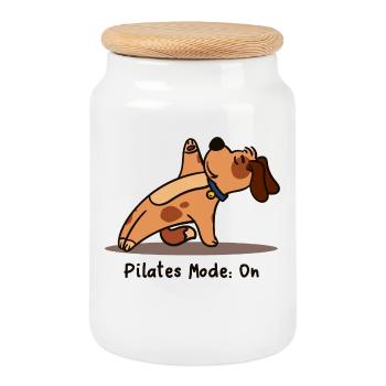Sweet Dog Pilates Fitness Workout Workout Gym - Cookie Jar with Wooden Lid - white - Front