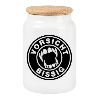 Vorsicht bissig - Keksdose mit Holzdeckel - Weiß - Vorne