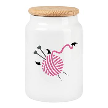 Knit - Cookie Jar with Wooden Lid - white - Front