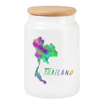 Thailand Map in Colorful Design Gift - Cookie Jar with Wooden Lid - white - Front