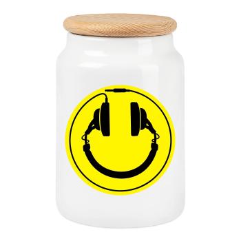 smiley headphones - Cookie Jar with Wooden Lid - white - Front